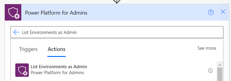 List Environments as Admin (Power Plaform for Admin) connector