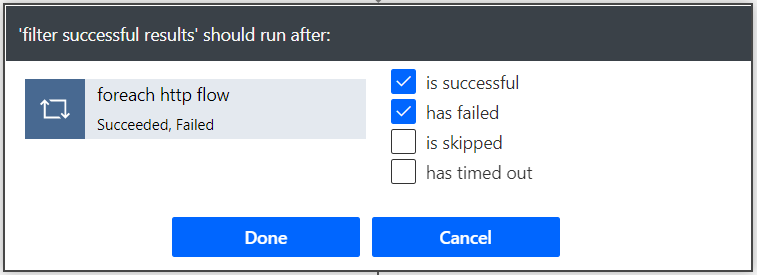 Configure run after including 'has failed'